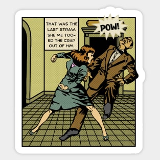 Comic Woman Protects Herself Sticker